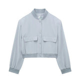 Autumn Women's Jacket Large Pocket French Solid Color Single Breasted Baseball Uniform Y13-69536-Outfit