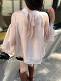 Fongt Xixi 2025 Autumn White Standard Korean Version Of The Lace With Chiffon Long-Sleeved Shirt Women's Top 89490