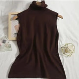 sweater vest autumn spring simple solid knitted turtleneck tank top women cozy pullover-Outfit