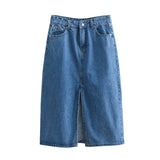 New Denim Split Design Medium-Length Skirt 2569999-Outfit