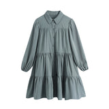 New Lapel Button Solid Color Wide Pendulum Cotton Dress 2648202-Outfit