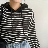 Vintage Striped Cropped Hoodie-Outfit