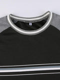 Patchwork Striped Crew Sweatshirt-Outfit