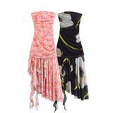 Fongt Women's Clothing 2025 Summer New Fashion Irregular Printing Net Tsets Tsets
