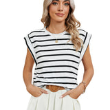 2024 New Round Collar Solid Color Shoulder-Inserted Sleeve Casual T-Shirt-Outfit