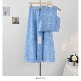 Fongt Retro Hollow Hook Design Set Women's Summer Sleeveless Vest Top High Waist Tight Skirt