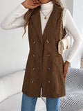 Fongt Autumn And Winter Pure Color Double Buckle Pocket Lint Long Vest Coat Women's Clothing