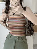 Color Block Striped Knitted Crop Cami Top-Outfit