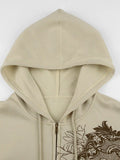khaki zip-up hoodie with floral