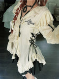 Aesthetics Lace Shirt Grunge Gothic Irregular Blouses Fairy Harajuku Bandage Vintage Lolita Clothes Mall Goth-Outfit