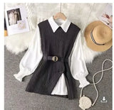 Fongt Design Sense Slit Knit Vest Shirt Foreign Style Reduced Age Two Suit Spring New White Shirt Jacket Female-Outfit