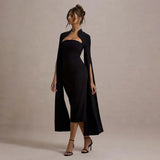 Solid Cape Bodycon Midi Dress-Outfit