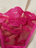 Sheer Lips Heart Embroidery Lingerie Set-Outfit