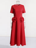 French Elegant Style Splicing Three-Dimensional Flower Design Long Dress 2025 New Waist Display Lanky Dress Female