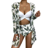 Fongt New 2024 Bikini Gathers The Sexy Mesh Three-Piece Split Print Swimsuit