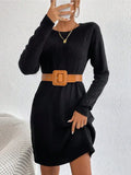 Fongt Solid Color Sexy Knitted Skirt Female Geometric Pattern Thread Round Collar Sweater Skirt