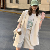 Loose 2 Piece Women Short Set With Blazer Summer 2023 Thin Short-sleeved Blazers + Shorts Casual Office Ladies