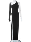 Mesh Patchwork Dress One Shoulder Long Sleeve With Glove Irregular Backless Midnight Clubwear Bodycon Vestidos-Outfit