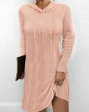 Hot Style Autumn New Solid Color Long-Sleeved Hoodie Knit Dress Woman-Outfit