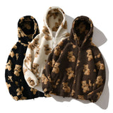 Long Sleeve Hooded Thick Casual Cartoon Pattern Bear Zipper Pocket Fleece