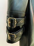 QUALITY Newest 2023 Fall Winter Designer Trench Women's Double Breasted Lion Buttons Synthetic Leather Long Trench