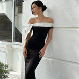 Black Off-Shoulder Tie Up Midi Dress-Outfit