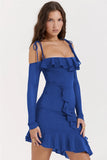 Long Sleeve Off-shoulder Ruffle Mini Dress-Outfit