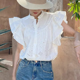 Fongt Sense Of White Shirt Summer French White Shirt Lotus Sleeves Of The Famous Wind Short Top Korean European Women's Clothing