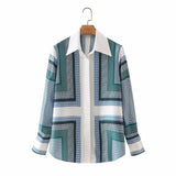 Ebay Spring And Autumn New Lapel Long Sleeve Cardigan Geometric Positioning Print Shirt Women's Style-Outfit