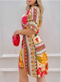 New Color Positioning Printing Short-Sleeved Dress From Stock-Outfit