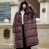 Large Version Of Long White Duck Down Down Jacket Female 2024 Winter Fashion Retro Thick Hooded Loose Over The Knee Coat Tide-Outfit