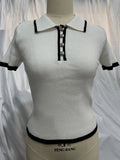 Fongt Short-Sleeved Collar Top 2024 Summer New Thread Tightness Temperament Knitted