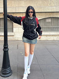 Embroidery Letter Contrast Color Raglan Sweatshirt-Outfit