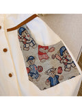 Women's Summer New High-end Polo Neck Bbear Print Short Sleeve Button French High Waist A-line Fashion Elegant
