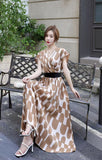 Fongt Light Luxury Retro Sleeveless V-Neck Print Dress Women's Summer Waists Thin Temperament Elegant Famous Dress