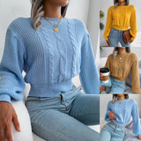 Wind Shooting Autumn And Winter Leisure Lantern Sleeves Waist Knitted Sweater Women's
