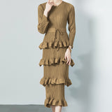 Fongt Folded Dress Woman 2025 New Design Feel Fat Mm Fashion Temperament Reduction Cake Skirt