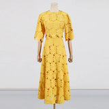 Fongt And Leisure Set Women's New Summer 2025 Vacation Wind Collar Embroidered Flower Slence Design Dress