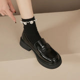 Fongt New Shallow Mouth British Style Student Single Shoes Korean Version Of College Style Happy Shoes With Skirt Small Leather Shoes