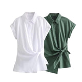 Spring Bow Tie Details Short-Sleeved Poplin Shirt Series 9479048-Outfit