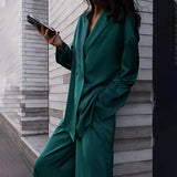 Fongt Wind 2023 New Fashion Casual Vertical Satin Suit Trousers Two Sets Of Women's High-End-Outfit