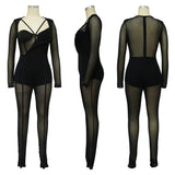 Mesh Patchwork Sheer Night Club Bodycon Jumpsuit for Women See Through One Piece Rompers Clubwear Party Birthday Outfits-Outfit