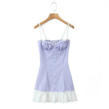 Lace Bustier Patchwork Cami Lace Up Mini Dress-Outfit