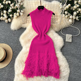 Fongt Design Sleeveless Knitted Dress Women's Summer Hair-Throw Slimming Pure Hot Girl Short Skirt