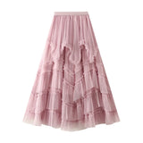 Fongt Half-Dress Summer 2025 New Irregular Mesh Dress With Thin High Waist Fluffy Cake Skirt D2507