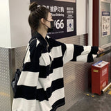 Vintage Oversized Stripped POLO Sweatshirt Fashion Strip