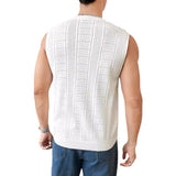 Fongt Men's New Solid Color Sweater Fashion Men's Sleeveless Jacket Hollow Out Breathable Round Collar Recreational