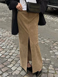 Sued Brown Maxi Skirt-Outfit