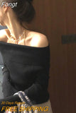New Chic Korean Elegant Solid Sweaters Vintage Sexy Slash Neck Long Sleeve Autumn Streetwear