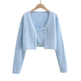 Cropped Button Knit Two Piece Cardigan-Outfit